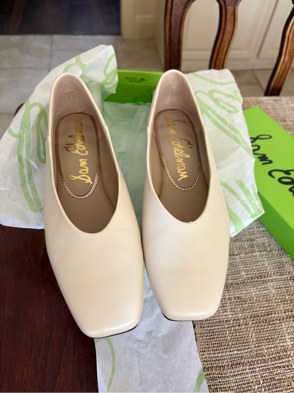 Sam Edelman Cream Square-Toe Ballet Flats - Picture 3 of 6
